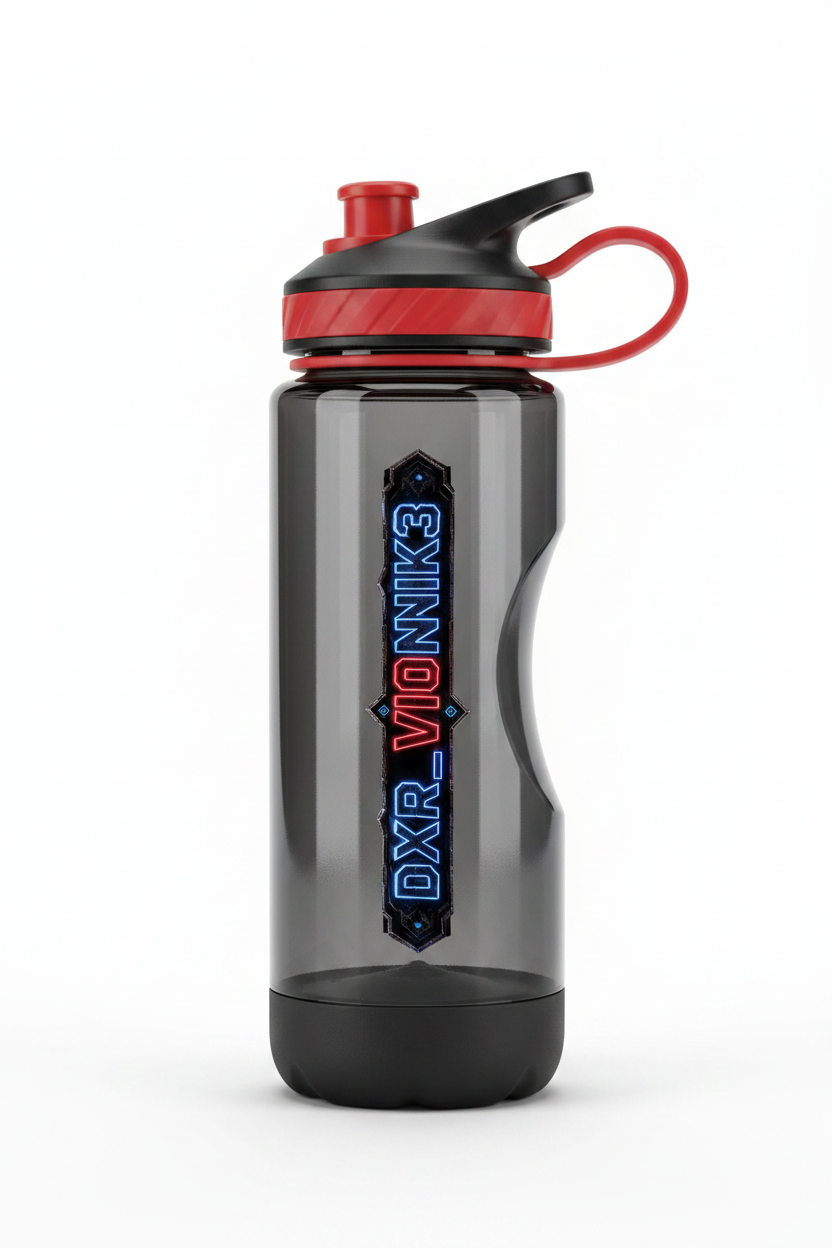 DXR_VI0NIK3 Water Bottle Black and Red with non-slip grip base